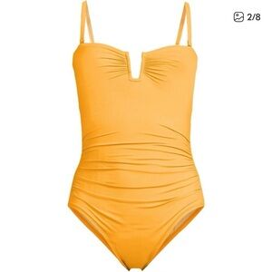Land's End SlenderSuit U Wire Bandeau one piece bathing suit, sweet mango 12